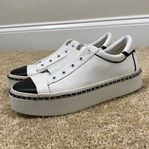 Karl Lagerfeld Paris Women Size 8.5M White/Black Leather Slip-on Sneaker